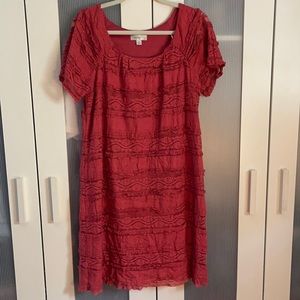 Coral Lace Short Sleeve Party Dress Fully Lined